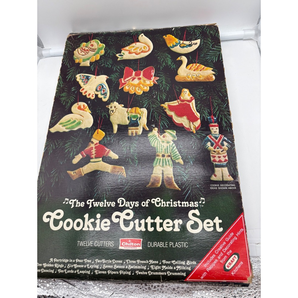 Vintage 1978 Chilton 12 Days of Christmas Cookie Cutter Set Kraft Kitchens Box